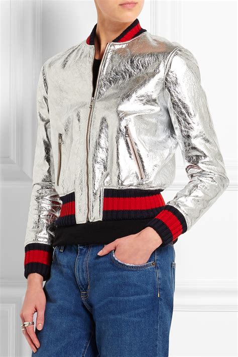 gucci silver bomber jacket replica|gucci bomber jacket women.